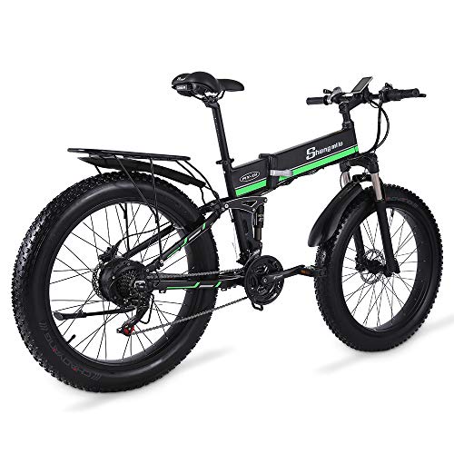 Shengmilo Electric Bike for Adults 26'' Ebike with 1000W Motor, 25MPH Fat Tire Mountain E Bike with Removable 48V/12.8Ah Lithium Battery, Hydraulic Brake, 7-Speed and Dual Shock Absorber, MX01-GREEN