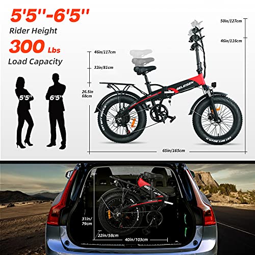 GELEISEN Adult Electric Bicycles TT-S5, 20" 4.0 500W Fat Tire Electric Bike with 48V 14Ah Removable Battery, Foldable Ebikes for Adults with Shimano 7-Speed & Suspension Fork