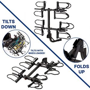 KAC K4 2” Hitch Mounted Rack 4-Bike Platform Style Carrier for Standard, Fat Tire, and Electric Bicycles - 4 Bikes X 60 lbs (240 lbs Total) Heavy Weight Capacity - Smart Tilting