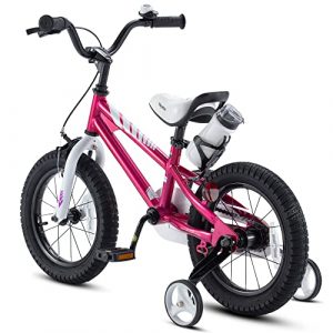 RoyalBaby Kids Bike Boys Girls Freestyle BMX Bicycle with Training Wheels Kickstand Gifts for Children Bikes 16 Inch Fuchsia