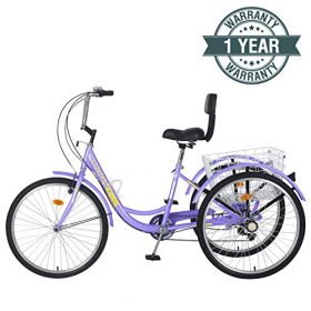 MOONCOOL Adult Tricycles 3 Wheel 7 Speed Trikes, 20/24 / 26 inch Adult Trikes 3 Wheeled Bike with Basket for Seniors, Women, Men.
