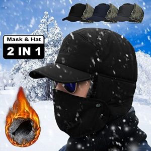 Men Trapper Hat Bomber Hats Winter Trooper Ushanka Ear Flaps Hats Aviator Snow Windproof Thermal Faux Fur Warm Hunting Skiing Cycling Cold Weather Hats Earflaps Baseball Caps Dad Hats with Face Mask