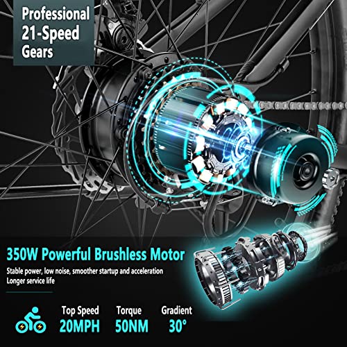VIVI Foldable Electric Bike for Adults, 26" Electric Mountain Bike 350W Motor Ebike, Max 40miles Folding Electric Bike with Removable 10.4Ah Battery, Professional 21 Speed Gears Adult Electric Bicycle