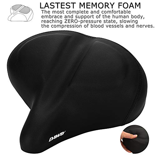DAWAY Oversized Comfort Bike Seat - C40 Most Comfortable Extra Wide Soft Foam Padded Exercise Bicycle Saddle for Men Women Seniors, Universal Fit for Cruiser, Stationary, Spin Bikes & Outdoor Cycling