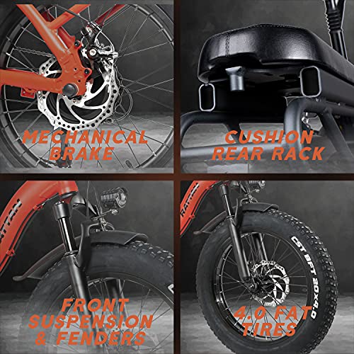 Rattan 750W Electric Bike for Adults Electric Folding Ebikes 20''x4.0 Fat Tire Bikes 48V 13AH Removable Lithium-ion Battery E-Bikes 7 Speed Shifter Electric Bicycle (LM-Green)