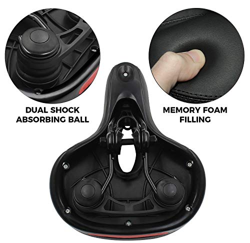 Comfort Bike Seat - Silicone Waterproof Sturdy Shock-Absorbing Mountains and Cities Bicycle Saddle Taillight Reflective Strip with Double Shock Absorber Ball Saddle ，Universal fit Saddle