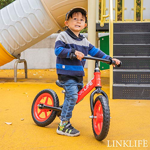 LINKLIFE 12" Kids Balance Bike No Pedal Toddler Bicycle with Adjustable Seat Pink…