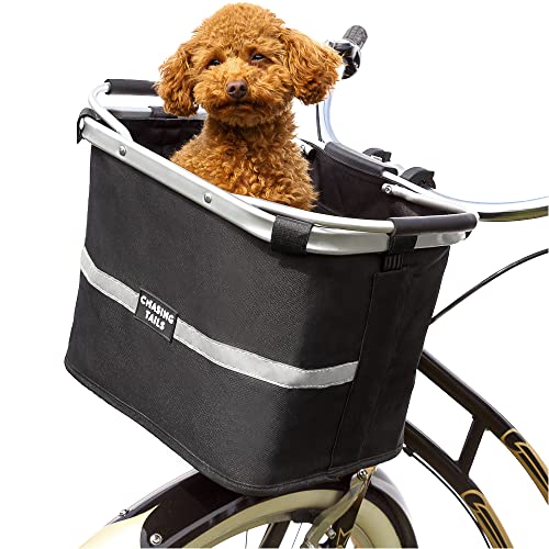 Chasing Tails Dog Bike Basket - Dog Basket for Bike with Reflective Safety Stickers, Foldable, Easy to Install Dog Bike Carrier - Adjustable Leash Included