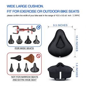 ANZOME Bike Seat Cushion, Extra Soft Wide Gel Bike Seats Cover for Men Women Comfort Fits Bicycle Cushions of Exercise Bikes Spin Stationary Cruiser Bicycles Indoor Cycling(Send Waterproof Cover)