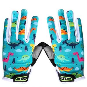 Cycling Gloves Kids Boys Girls Gel Padded Full Finger Road Bike Riding Mountain Bicycle Non-Slip Touch Screen Pair for Youth Junior Children Ages 2-11 (Green, Large)