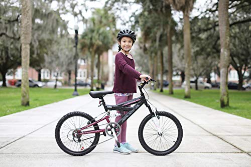 Dynacraft Air Zone Dual Suspension Mountain Bike Girls 20 Inch Wheels with 6 speed Grip Shiter and Dual Hand Brakes in Black and Pink
