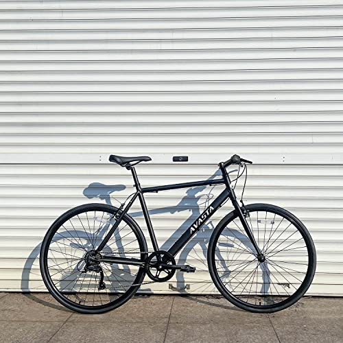 AVASTA Road Hybrid Bike for Men, Lightweight Step Over 700c Aluminum Alloy Frame City Commuter Comfort Bicycle, 7-Speed Drivetrain, Mattle Black
