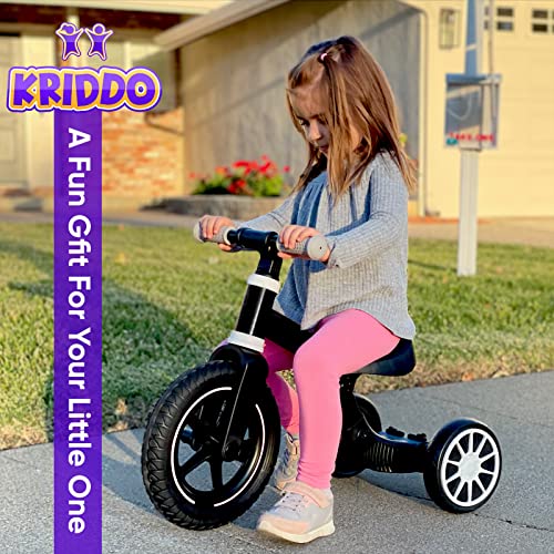 KRIDDO 3-in-1 Kids Tricycles for 1-3 Year Old, Toddler Balance Bike with Big Front Wheel, Convertible Trike and Bicycle for Boys Girls 18 Month to 4 Years, Removable Pedals for Push and Ride Fun, BL