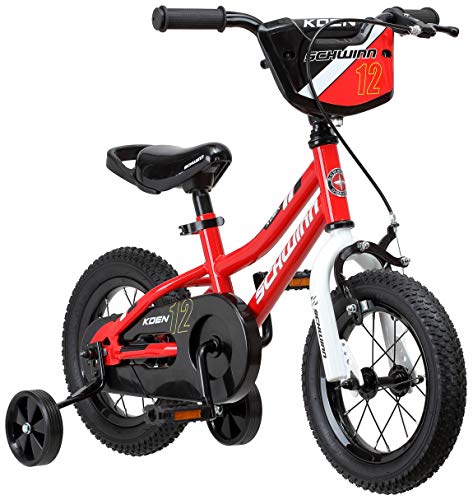 Schwinn Koen & Elm Toddler and Kids Bike, 12-Inch Wheels, Training Wheels Included, Red