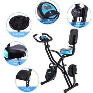 ANCHEER Folding Exercise Bike with APP Connection, 10-Level Adjustable Magnetic Resistance Indoor Cycling Bike, Twister Plate, LCD Display, Easy to Move, Space Saving, Perfect for Home Gym