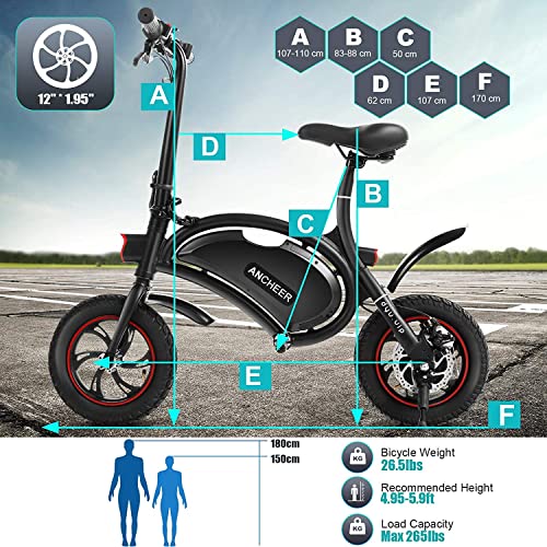ANCHEER Folding Electric Bike 350W Motor Scooter 12 Inch City Commuter Ebike with 15 Mile Range, APP Control (Black)