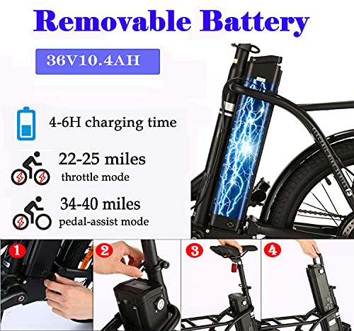 KGK 20'' Folding Electric Bike for Adults Teens Adjustable Height 350W Electric Commuter Bicycle for Women Men Adult Electric Mountain Bike Throttle & Pedal Assist Electric Road Touring Hybrid Ebike