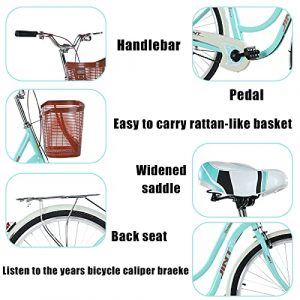 Micozy Women Bike 26 Inch Beach Cruiser Bike with Baskets and Comfortable Seats & Back Seats Retro Bicycle Classic Bicycle Single Speed Commuter Bicycle Fits 5'2''-5'10'' [US in Stock]