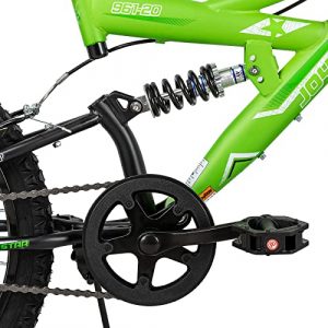 JOYSTAR Contender 20 Inch Boys Mountain Bike Full Dual-Suspension for Kids Featuring Children Bicycles Steel Frame and 1-Speed Drivetrain with 20-Inch Wheels Kickstand Included Green