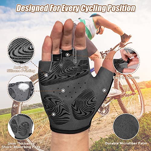 COFIT Half Finger Cycling Gloves, Breathable and Anti-Slip Bicycle Gloves Unisex with Shock Absorbing Pads for Summer BMX MTB Riding, Road Racing and Workout - Gray L