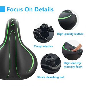 BLUEWIND Bike Seat, Bicycle Saddle Compatible with Peloton, Exercise or Road Bikes, 2.5’’ High Elastic Memory Foam Waterproof Dual Shock Absorbing Multi-Color Wide Cushion for Men & Women (Green)