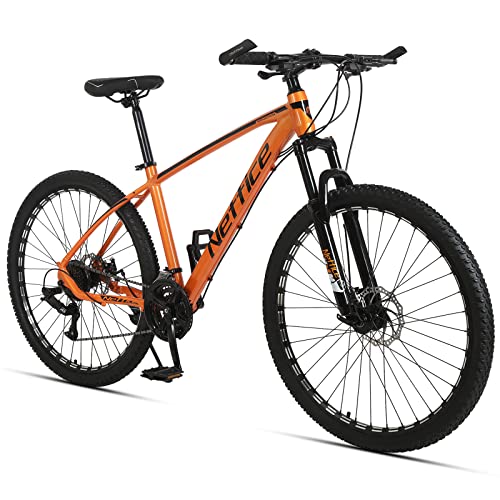 Neffice Mountain Bike Mens 27.5 Inch Wheels 24 Speed Drivetrain,All-Terrain Bicycle, High-Strength Aluminum Frame, Trigger Shift, Adult Bikes (Orange)