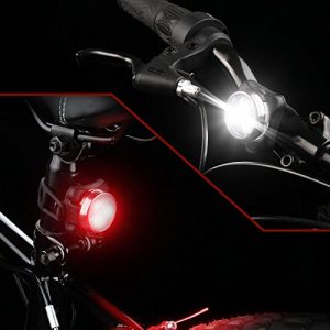 Ascher USB Rechargeable Bike Light Set,Super Bright Front Headlight and Rear LED Bicycle Light,650mah Lithium Battery,4 Light Mode Options(2 USB Cables and 4 Strap Included)