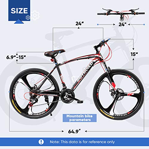 Max4out Mountain Bike 21 Speed with High Carbon Steel Frame, Also Road Bikes for Mens Carbon Fiber 26 inch Wheels, Double Disc Brake, Front Suspension Anti-Slip Bycicles, Black