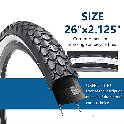 Simeiqi Bike Tire,26" x 2.125" Folding Beach Cruiser Bicycle Replacement Tires-Black/White Side Wall (White Side Wall, 26X2.125)