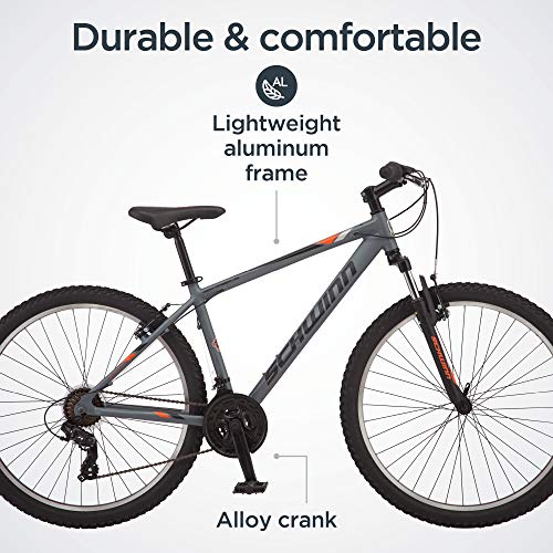 Schwinn High Timber AL Youth/Adult Mountain Bike, Aluminum Frame, 27.5-Inch Wheels, 21-Speed, Grey