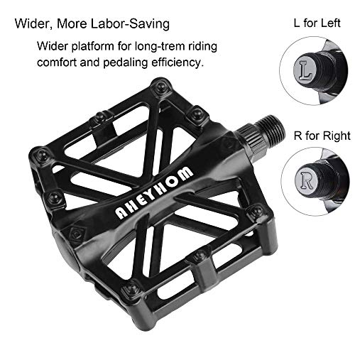 AHEYHOM Bike Pedals 9/16 MTB Mountain Bike Pedal, Aluminium CNC Bike Platform Pedals Lightweight Off Road Cycling Bicycle Pedals for BMX (Black)