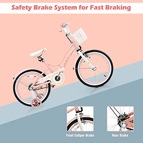 BABY JOY Kids Bike, 16, 18 Inch w/Removable Training Wheels, Adjustable Seat, Steel Frame, Kids Bicycle w/Hand Brake for Emergency Braking, for 4-9 Years Old Toddler Girls Boys (Pink, 18")