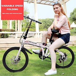 Xinqinghao Folding Bike Commuter, 20 in 7 Speed Folding Bike City High Tensile Steel Folding Frame, Road Bike Compact Suspension Bike Bicycle Urban Commuters for Women Men Adult Student【US Stock】