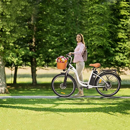 Electric Bike for Adult,26" 350W 36V/12.5Ah Electric Bicycle Removable Battery, Upgraded Electric Bikes for Adults City Commuter Women Electric Bikes with Basket,Shimano 6-Speed Gear,3 Riding Modes