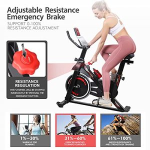 MBB Indoor Exercise Bike Stationary 35 LBS Flywheel,450 LBS Super Support, LCD Display Monitor Tablet Mount Comfortable Seat Cushion Cardio Workout Spin Bike Training Cycling Belt Quiet and Smooth Bicicletas Para Hacer Ejercicio en Casa (black)