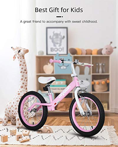 JOYSTAR 14 Inch Kids Balance Bike for Kids 3 4 5 6 Years Old Boys Girls 14 in Balance Bike with Adjustable Seat Height, 14" Balance Bike for Toddler Pink