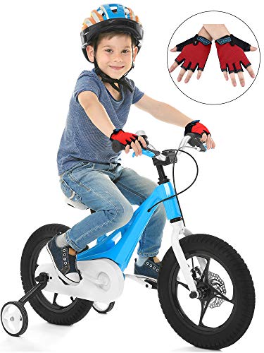 3 Pairs Kids Bike Gloves Half Finger Gloves MTB Road Sport Gloves Anti-Slip Gel Gloves for Children Cycling Biking Breathable Gloves (Black, Army Green, Red, 6-10 Years)