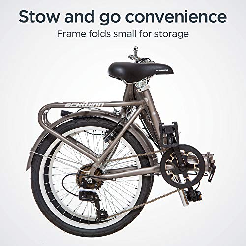 Schwinn Loop Adult Folding Bike, 20-inch Wheels, 7-Speed Drivetrain, Rear Carry Rack, Carrying Bag, Silver