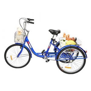 PEXMOR Adult Tricycle, 7 Speed Trike Cruiser Bike, 24/26 Inch Three-Wheeled Bicycle with Foldable Front & Rear Basket Adjustable Height Seat for Recreation, Shopping Men's Women's Bike (Blue, 24