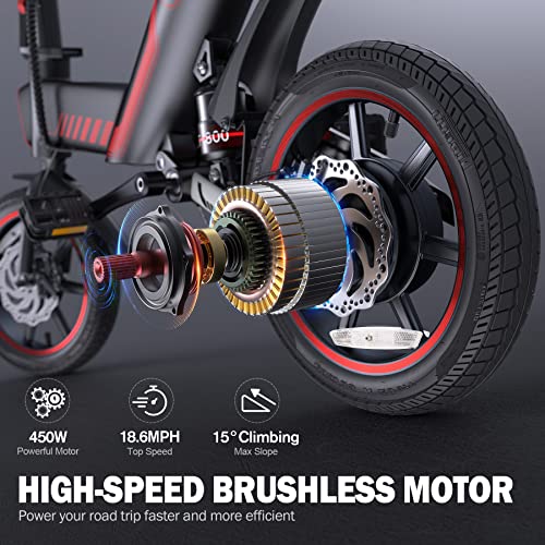 Electric Bicycle, Sailnovo 14'' Electric Bike for Adults and Teenagers with 18.6MPH 45Miles Waterproof Folding Electric Bike with Removable 36V 10.4Ah Lithium-Ion Battery Throttle & Pedal Assist