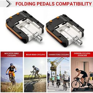 SAVADECK Folding Bike Pedals, 9/16 Inch Bicycle Pedals Wide Flat Mountain Bike Pedals with Aluminum, Non-Slip Bike Pedals for Road Bike BMX Bike Beach Cruiser Bike