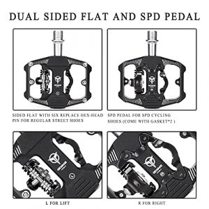 Mountain Bike Pedals - Dual Function Flat and SPD Pedal - 3 Sealed Bearing Platform Pedals SPD Compatible, Bicycle Pedals for BMX Spin Exercise Peloton Trekking Bike