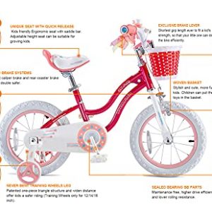 RoyalBaby Girls Bike Stargirl 12 Inch Girl's Bicycle With Training Wheels Basket Child's Girl's Bike Pink