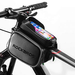 ROCK BROS Bike Bag Waterproof Top Tube Phone Bag Front Frame Mountain Bicycle Touch Screen Cell Phone Holder Pouch Compatible with iPhone X, 8 Plus 7