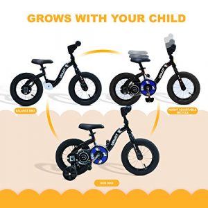 Uenjoy 2 in 1 Kids Bike & Balance Bike for 2-4 Years Old Boys & Girls, Easy to Assemble,W/Detachable Training Wheels 12” Starter Toddler Balance Bike Height Adjustable Bicycle,Black