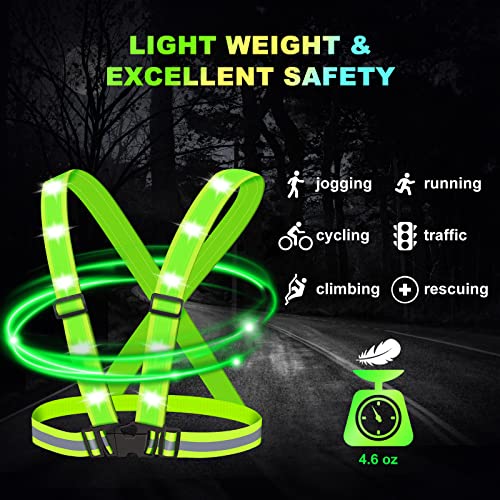 IDAPOY LED Reflective Running Safety Vest USB Rechargeable Adjustable Night Vest Visibility LED Lights for Running Cycling Walking