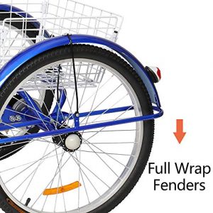 PEXMOR Adult Tricycle, 7 Speed Trike Cruiser Bike, 24/26 Inch Three-Wheeled Bicycle with Foldable Front & Rear Basket Adjustable Height Seat for Recreation, Shopping Men's Women's Bike (Blue, 24