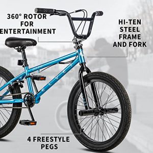 AVASTA 20 Inch Kids Bike Freestyle BMX Bicycle for 6 7 8 9 10 11 12 13 14 Years Old Boys Girls with 4 Pegs, Blue