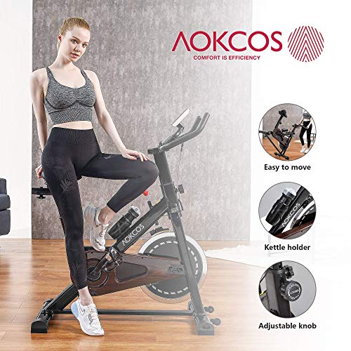 AOCKOS Indoor Cycling Bike, Stationary Exercise Bike with Magnetic Resistance, LCD Monitor＆Comfortable Seat Cushion, XK1501MB