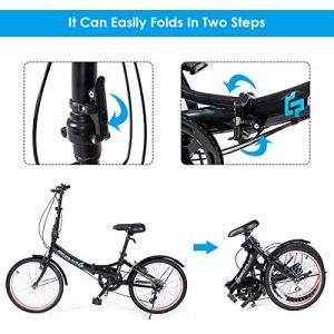 Goplus 20'' Folding Bike, 7 Speed Shimano Gears, Lightweight Iron Frame, Foldable Compact Bicycle with Anti-Skid and Wear-Resistant Tire for Adults (U-Shape Crossbar)